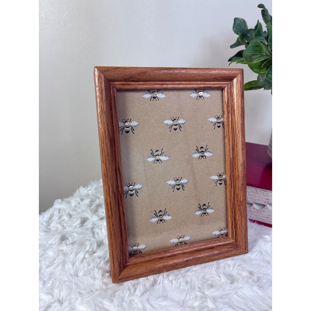 VTG Solid Oak Wood Picture Frame 5x7 Natural Grain Tabletop Wall Hanging Brown